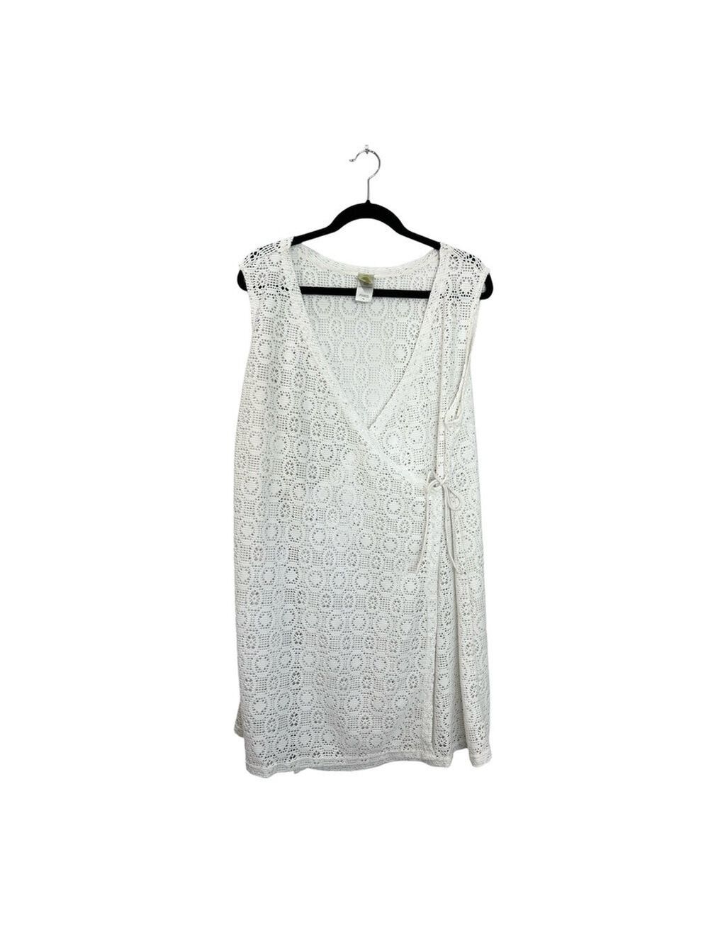 Islander white mesh crochet wrap swim cover up dress XL